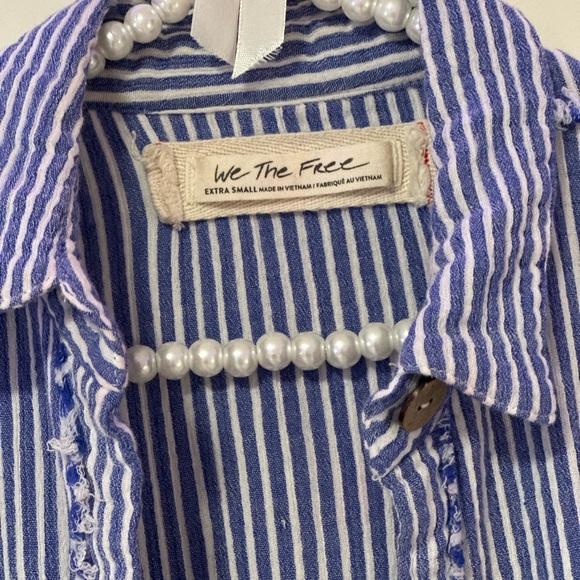 Free People Blue Stripe Button Down Size XS - Picture 6 of 8